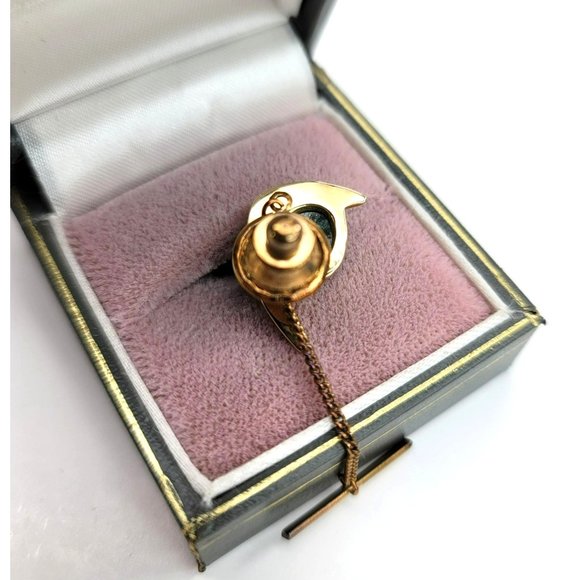 14k Yellow Gold Malachite Angel Fish Tie Tack Pin Vintage Artisan Made CT409 - Picture 9 of 16